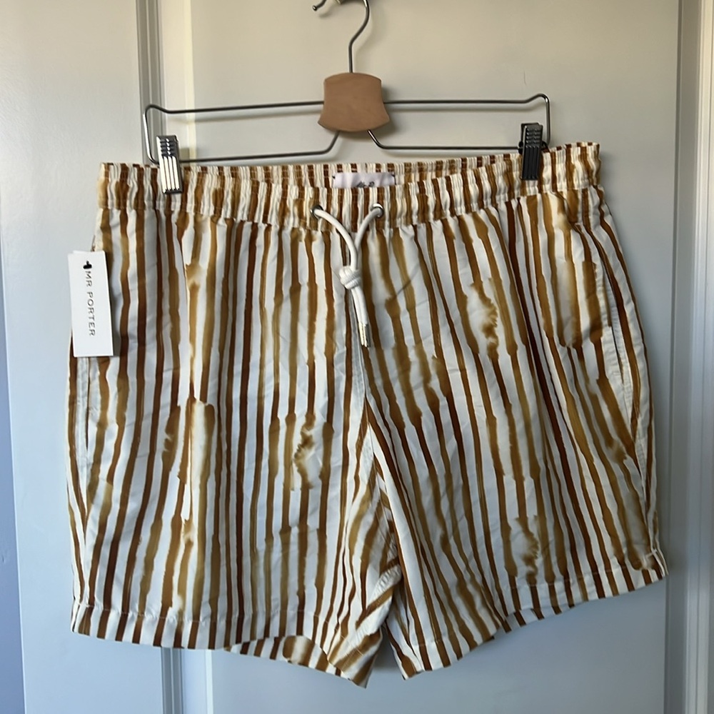 NWT MR P. Straight-Leg Mid-Length Striped Swim Shorts, XL